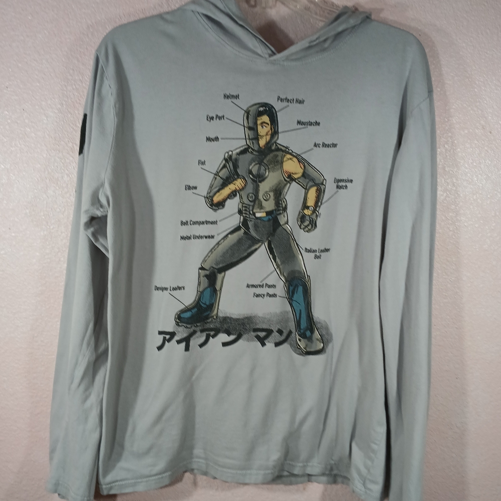 Marvel Comics Lootcrate DX Ironman  Graphic Gray Hooded Long Sleeve Mens L